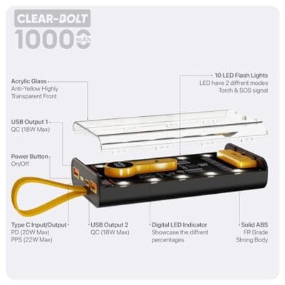 DR VAKU® 10000mAh Power Bank Clear Bolt Portable 20W PD QC... - Image 5