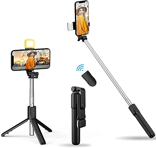 Blushinsta Selfie Stick with Fill Light, All in One Portable Selfie Stick Tripod Phone Holder with…