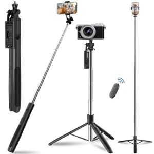 Celfiexpt 63″ Selfie Stick with Tripod Stand Reinforced Long Selfie Stick Tripod for iPhone Camera…