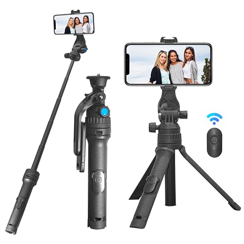 HIFFIN HTR-34 Selfie Stick Tripod, 80cm Mobile Tripod with Wireless Remote, Portable Travel Tripod…