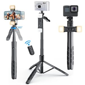 Mobilife 62″ Selfie Stick with Tripod Stand 360 Degree Rotation Dual Fill Light Balance Handle Long…