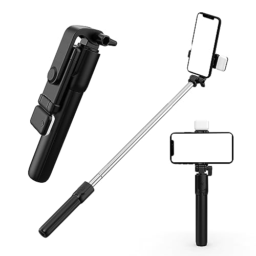 Technuv® Selfie Sticks, Remote, and Selfie Light, 3-in-1 Multifunctional Selfie Stick Tripod Stand…