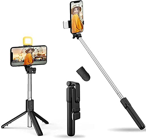 USTINE Selfie Stick with LED Fill Light, Phone Tripod Stand with Detachable Bluetooth Wireless…