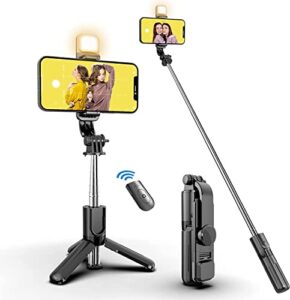 ZQP Selfie Stick Tripod with Fill Light Phone Tripod Stand with Remote & 360°Rotation Compatible…