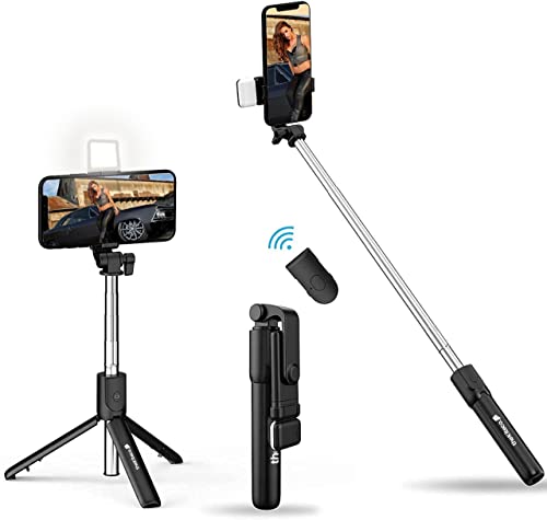 theKiteco. Bluetooth Selfie Stick with LED Light 3-in-1 Multi-Functional Extendable Bluetooth Selfie…