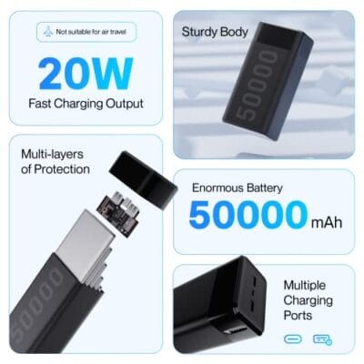 Ambrane 50000mAh Power Bank, 20W Fast Charging, Metallic... - Image 3