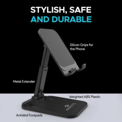 Amkette Ergo Desk Phone Holder, Foldable Mobile Stand with... - Image 3