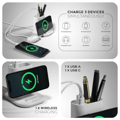 XECH Pen Stand Wireless Charger with USB A & Type C Output... - Image 6