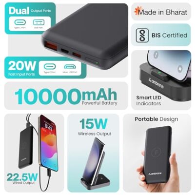 Ambrane 4 in 1 Wireless Charging 10000mAh Power Bank 22.5W... - Image 7