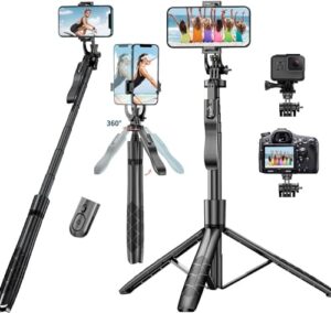 AMBLIC Professional 62″ Selfie Stick Tripod with Wireless Remote & Balance Handle Long Reinforced…