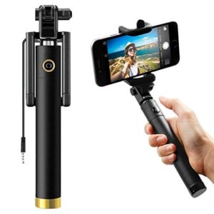 AMBLIC Wired Selfie Stick Compact Portable Pocket Size Selfie Stick with Aux Wired Stick for…