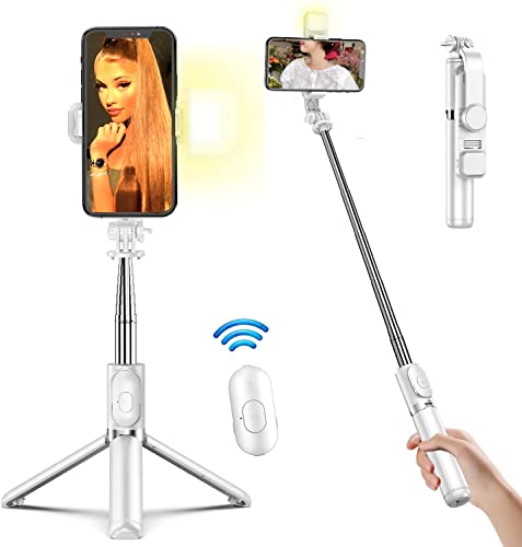 HOLD UP Selfie Stick with LED Fill Light, Tripod Stand with Bluetooth Wireless Remote & 360°Rotation…