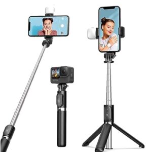 MH BRAND Extendable Bluetooth-Enabled Selfie Stick/Tripod with Wireless Remote, White Light, 2…