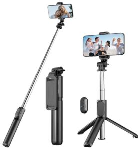 R1 Bluetooth Selfie Sticks with Remote and Selfie, 3-in-1 Multifunctional Selfie Stick Tripod Stand…