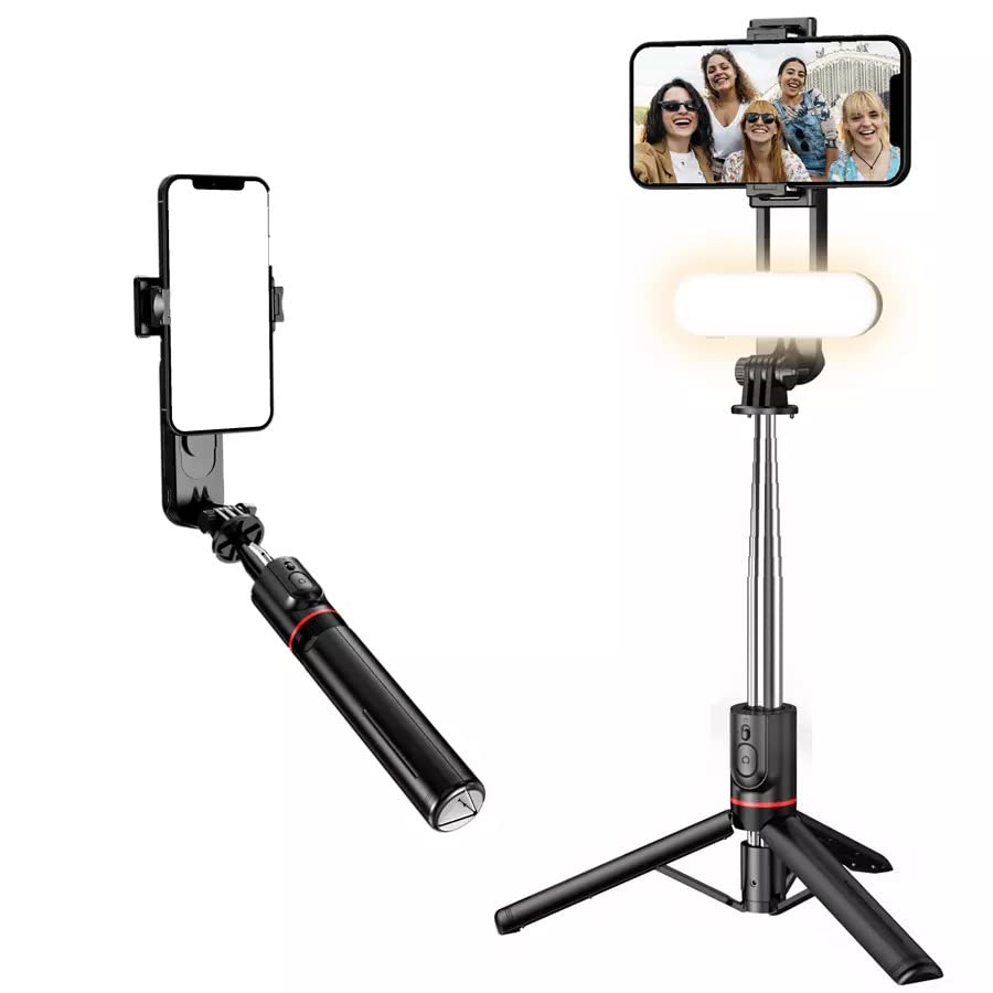 theKiteco. Selfie Stick Tripod with Detatchable LED Light, Long Selfie Stick with Stable Tripod…