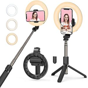 AMBLIC Selfie Stick with 6”Ring Light & Portable Tripod, Wireless Remote with 3 Temperature Modes…