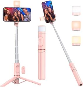 HOLD UP Selfie Stick Tripod with Fill Light,Extendable Selfie Stick 30″ & Flexible Phone Tripod…