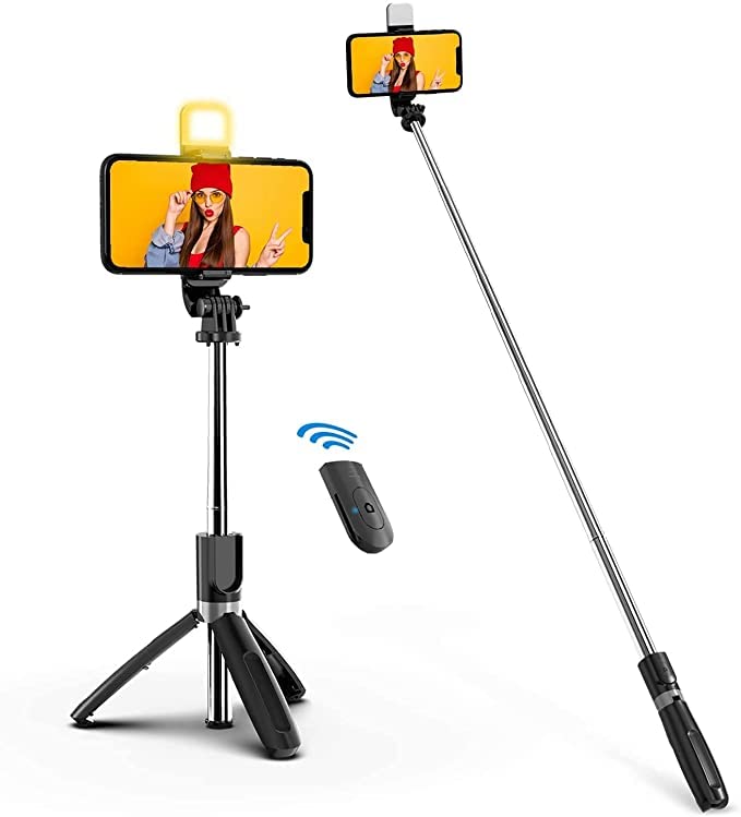 MAKECELL 4-in-1 Multifunctional Selfie Stick with Tripod Stand & Fill LED Light with Wireless…