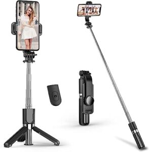 MH BRAND Portable Selfie Stick Tripod Bluetooth Selfie Stick with Tripod Stand 3 in 1 Extendable…