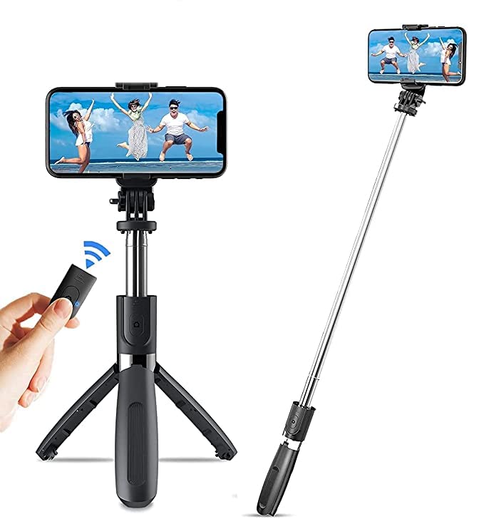 PEPSTUFF (TM) ClickShot pro Selfie Stick – Bluetooth Extendable with Wireless Remote and Tripod…