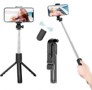 SHARP BEAK Selfie Stick with LED Fill Light, Phone Tripod Stand with Detachable Bluetooth Wireless…