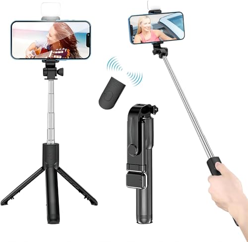 SHARP BEAK Selfie Stick with LED Fill Light, Phone Tripod Stand with Detachable Bluetooth Wireless…