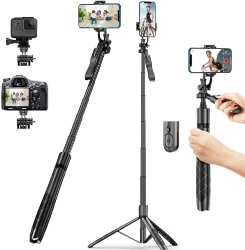 Selfie Stick Tripod 61″ All in One Extendable Mobile Selfie Stick Tripod Stand with Wireless Remote…