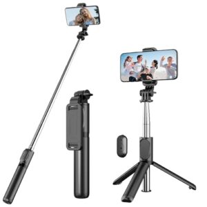 Shoppiya Selfie Stick Tripod with Detachable Wireless Remote, 4 in 1 Extendable Portable Bluetooth…