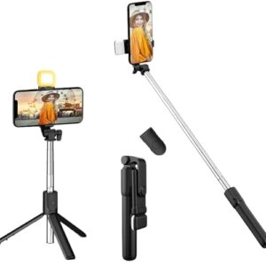 VINAYAK Traders Extendable Bluetooth-Enabled Selfie Stick/Tripod with Wireless Remote, White Light,…