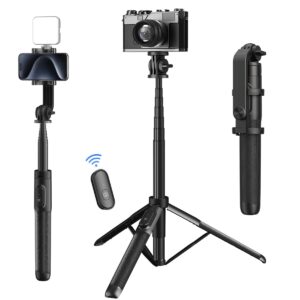 ADH Selfie Stick with Tripod Stand, 3 in 1 Multifunctional design, Rechargable LED Light with Two…