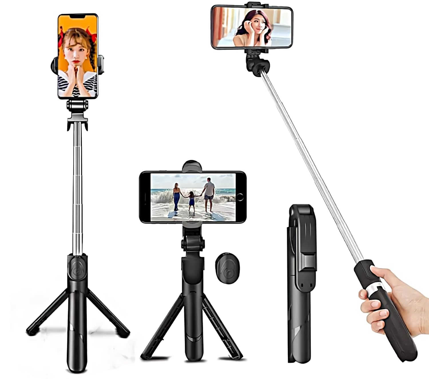 BuenoVida Selfie Stick Tripod, 4 in 1 Extendable Selfie Stick 360° Rotation Tripod Stand with…