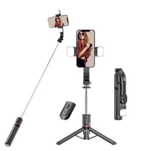 Drumstone Wireless Selfie Stick with LED Light & Tripod Stand | Rechargeable Phone Holder for…