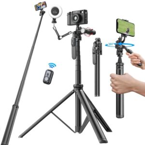 Extendable Phone Tripod Selfie Stick – 80″ Tall Cell Phone Tripod Smartphone Tripod with Wireless…