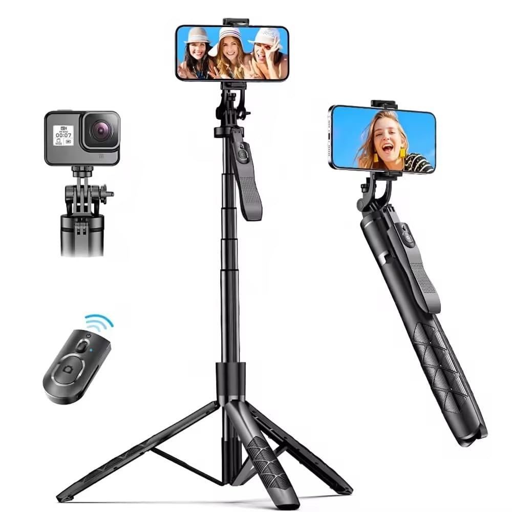 Ketmart 56″ Selfie Stick Tripod, All in One Tripod Stand with Bluetooth Remote 360° Rotation for…