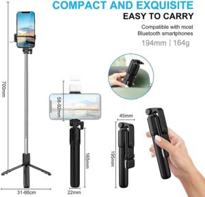 Mobile Stand with Selfie Stick and Tripod XT-02 Aluminium Bluetooth Remote Control Selfie Stick…