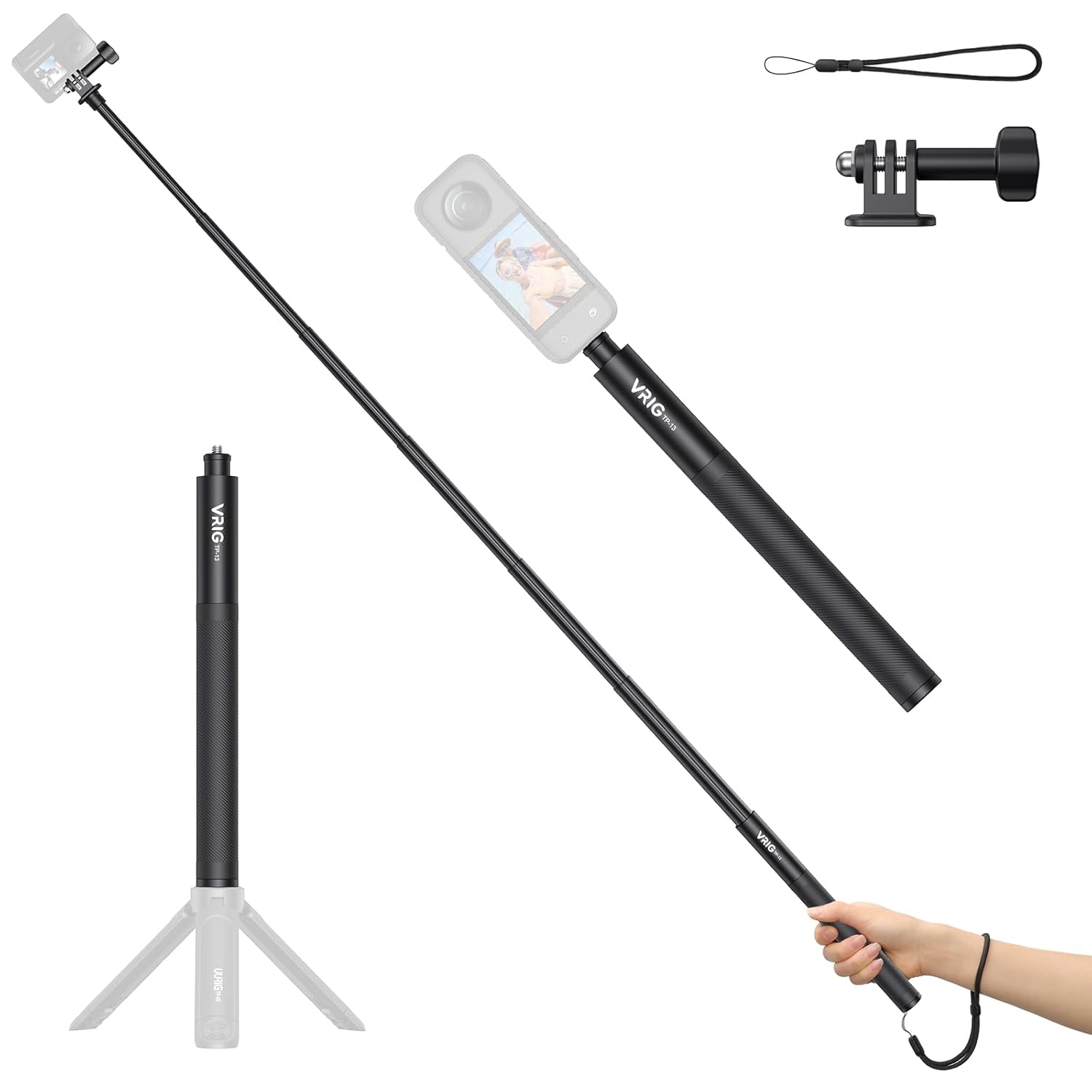 UURIG Selfie Stick Extendable for Insta360 Sports Camera, Selfie Vlogging Invisible Extension Pole