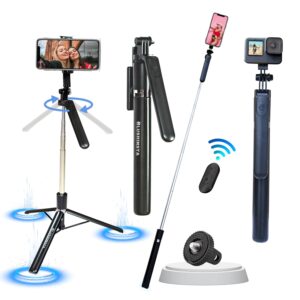 Blushinsta S64 Selfie Stick with Tripod and Remote Control – 360° Rotation, Full Stability, Compact,…