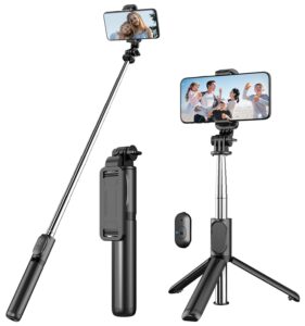 BuenoVida Bluetooth Professional Selfie Stick with Wireless Remote, Large Reinforced Tripod Stand,…