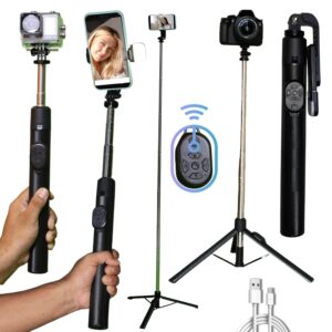 CROWNVIZ Bluetooth slefie Stick with Height Adjustable Tripod for vlogging,Videography,Photo…