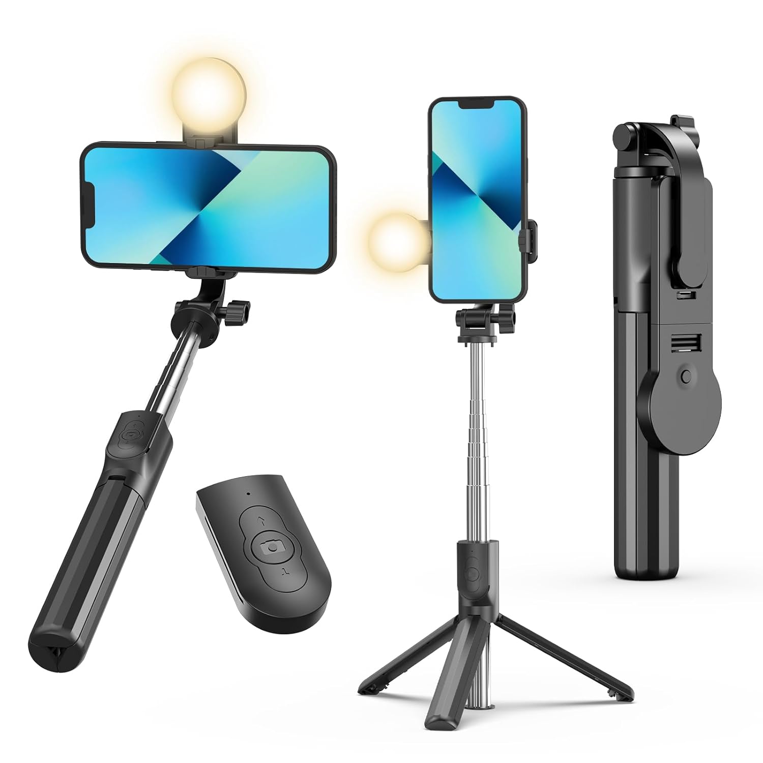 IEVICRE 43” Selfie Stick Tripod, Extendable Selfie Stick with Light, Wireless Remote Bluetooth…