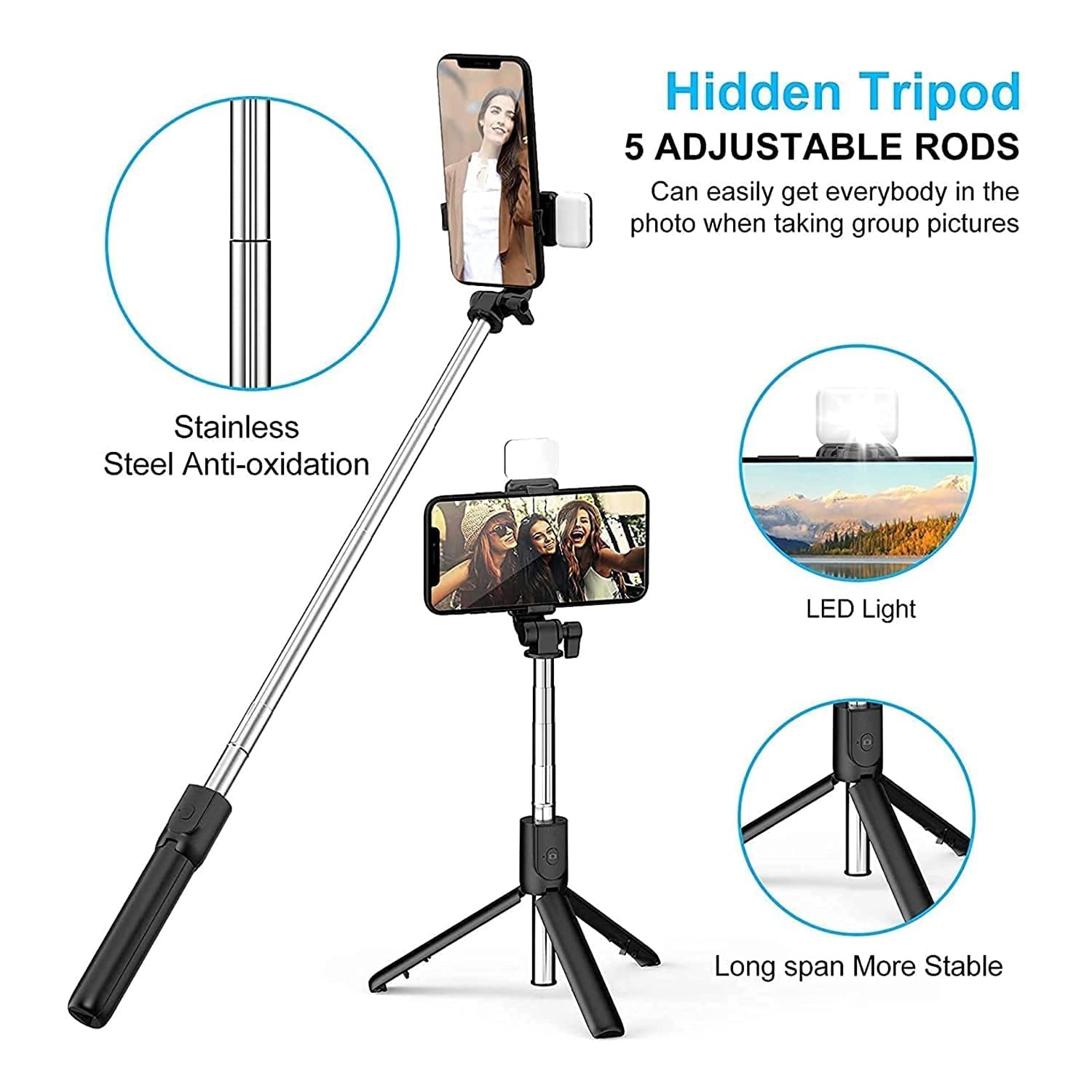 JOMINO R1S Bluetooth Selfie Stick, Adjustable and Rotatable Design Compatible for…