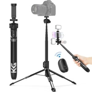 KraftGeek 60″ Vlogging Tripod for Phone and Camera, Tripod Stand for iPhone and Android with 3 Cold…