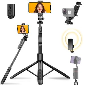 Phone Tripod, 55″ Selfie Stick Tripod & Phone Tripod Stand with Remote, All in One Extendable iPhone…