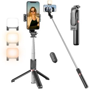 Selfie Stick Tripod with Fill Light, Extendable Selfie Stick & Flexible Phone Tripod Stand with…